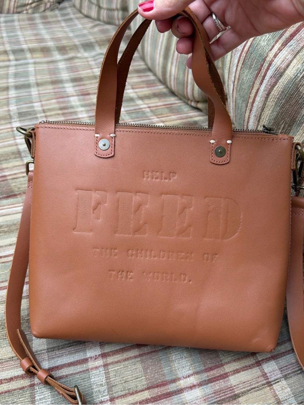 Embossed Crossbody Tote in Tan Leather